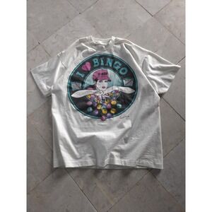 Vintage 90s I Love Bingo White T-shirt Crewneck Cotton L